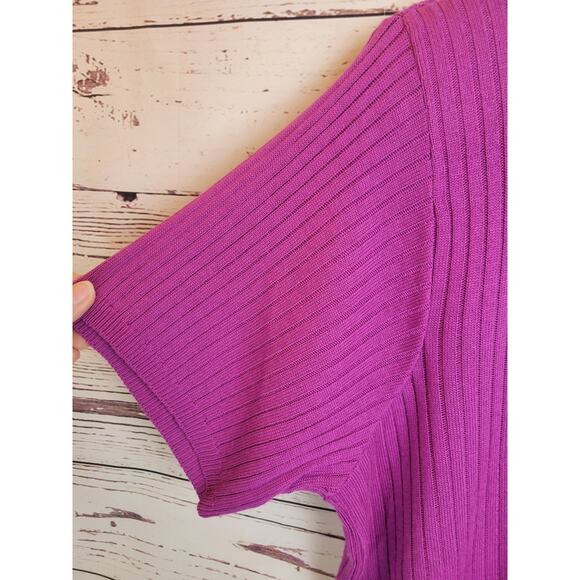Alfred Dunner Short Sleeve Top Purple Crew Neck Cable Knit Ribbed Womens Size 1X - Picture 5 of 7